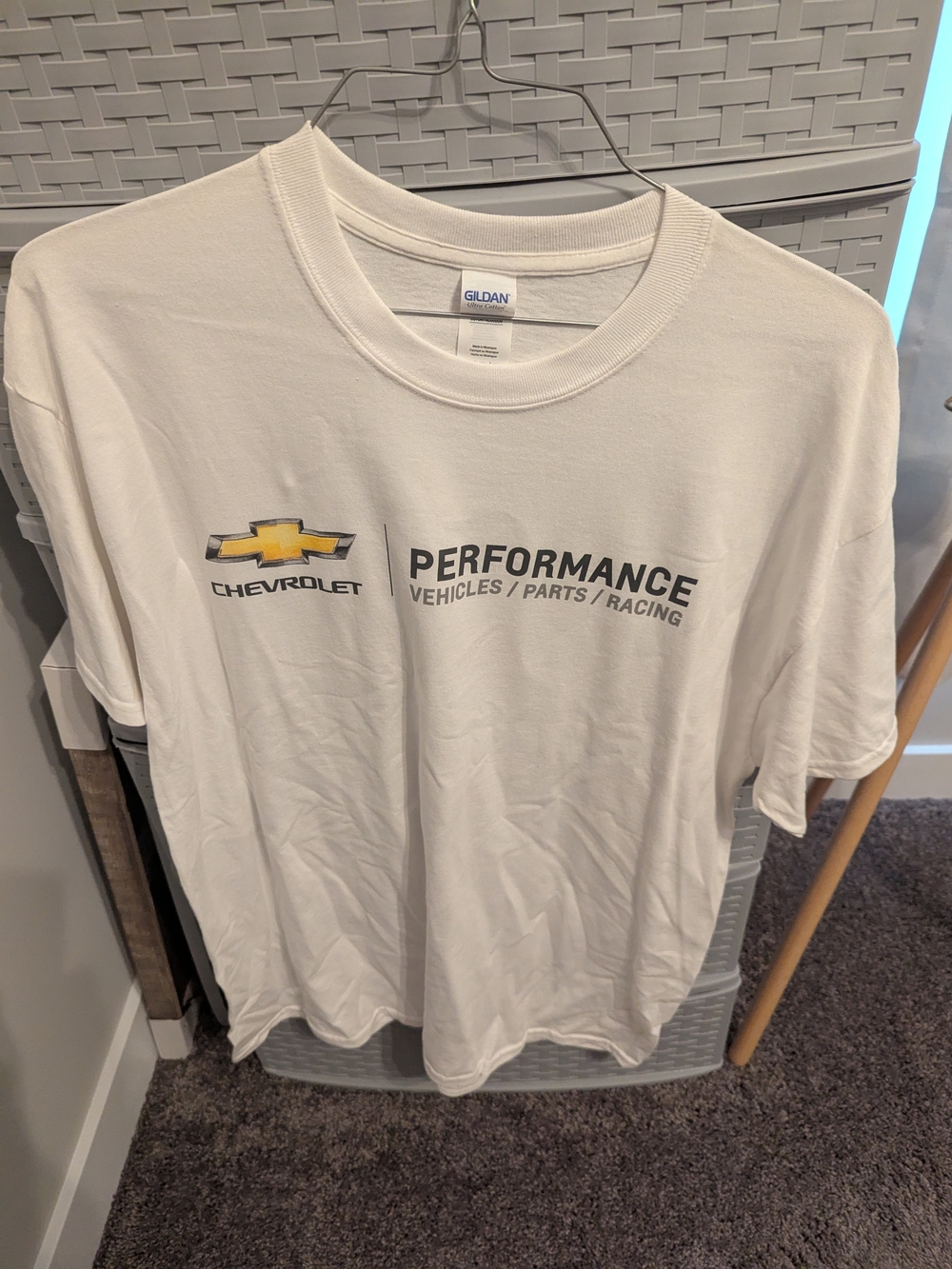 Gildan White Chevrolet Performance Graphic Tee with Yellow Emblem